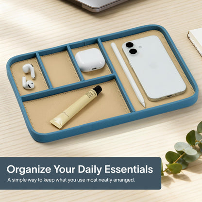 Nordik Leather Valet Tray - Nordik Blue - 11.8x7.9 Inch Large-Sized Vegan Leather Tray - Stylish Nightstand Organizer for Men - Modern Bedside Caddy - EDC Catchall for Keys Watch Wallet Jewellery