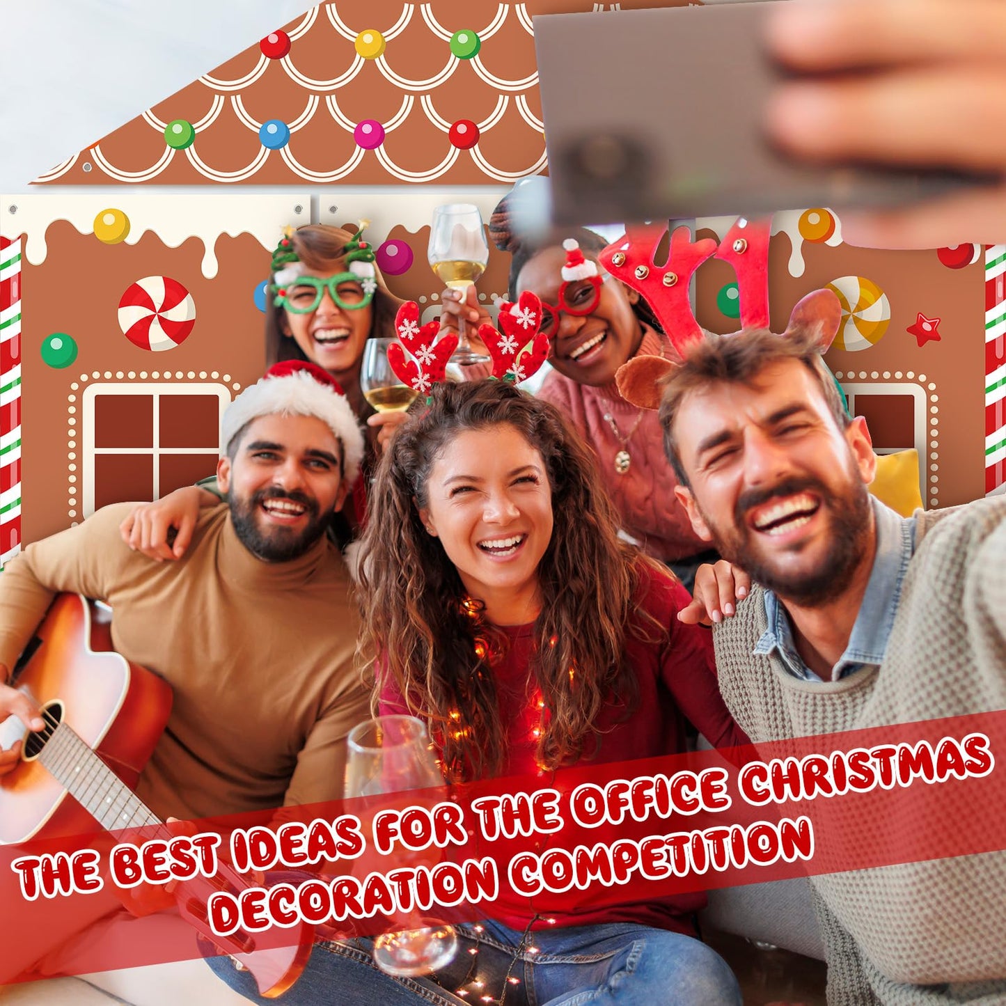 VitalCozy 4 Pcs Christmas Gingerbread Door Decoration Xmas Gingerbread House Candy Door Covers Backdrop Christmas Hanging Banner Porch Sign for Holiday Classroom Office Home Party Decor(Brown)