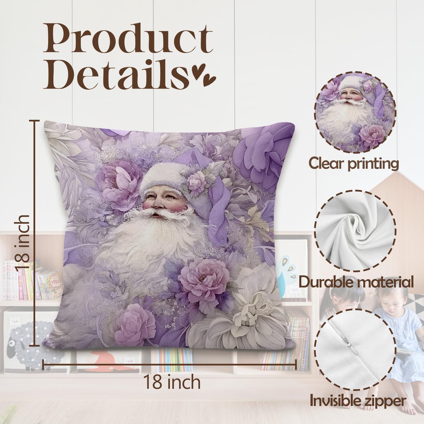 Yorhifa Purple Christmas Pillow Covers 18x18 Inches Set of 4, Christmas Home Decor, Preppy Xmas Santa Snowman Decorative Pillowcase Cases, Winter Throw Pillow Covers for Couch Sofa Bed Home Room Decor