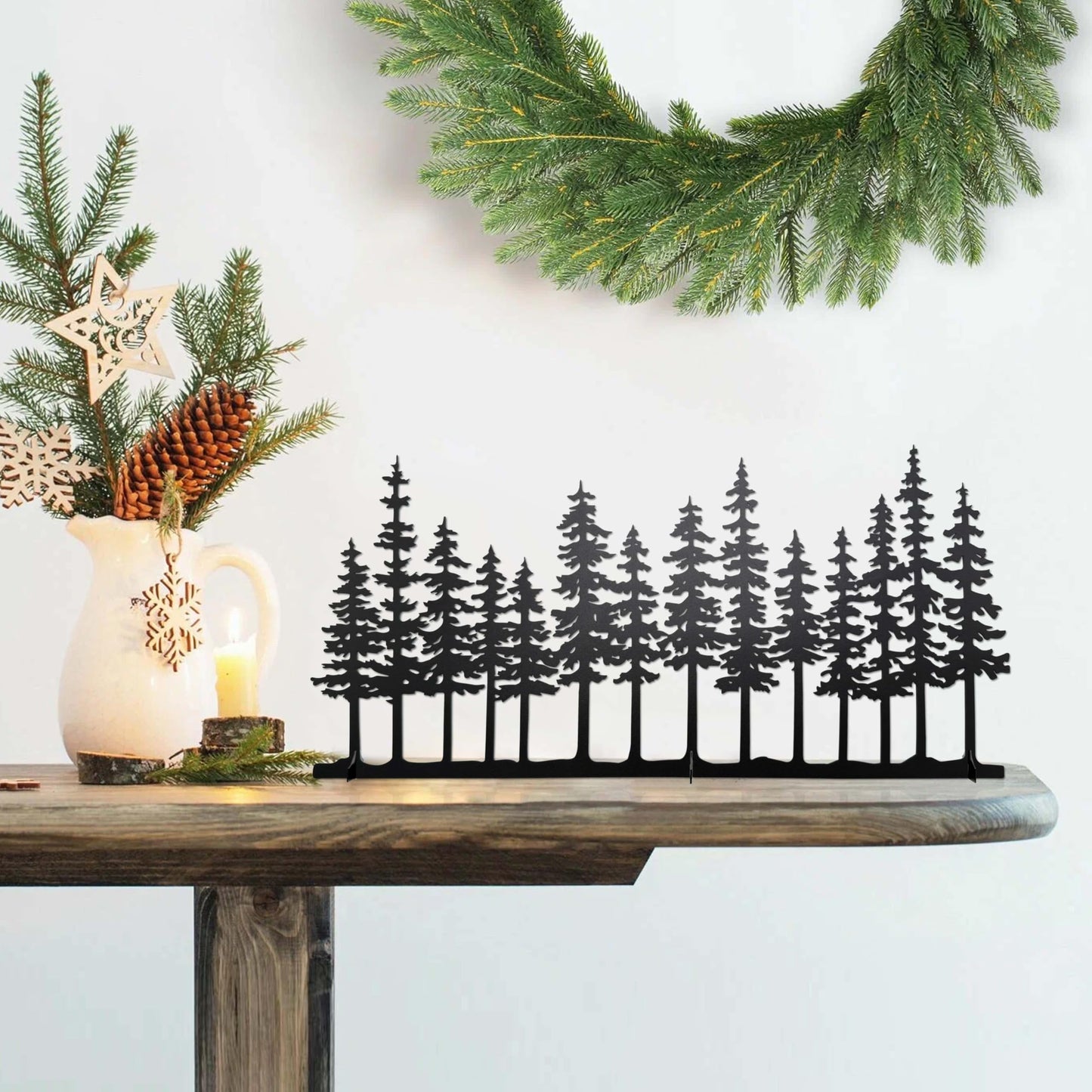dryelves Metal Pine Tree Decor, Cabin Forest Tree and Nature Rustic Tabletop Decor, Mantel Centerpieces Shelf Decorations, Housewarming Gifts for Home Farmhouse Living Room Bedroom(Black)