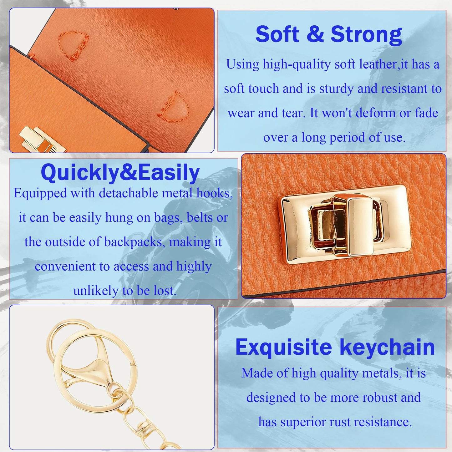 Mini Luxury Backpack Keychain for Women, Small Leather Change Pouch Coin Purse with Detachable Key Ring - Stylish Accessory for Keys, Earbuds, Lipstick (orange)