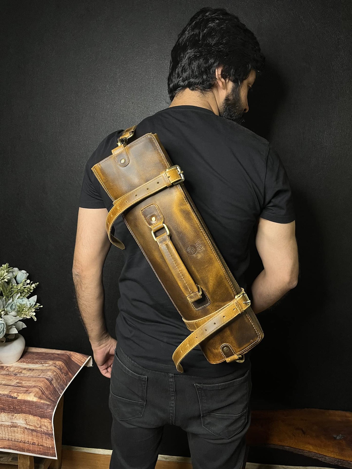 Rustic Town Genuine Leather Chef Knife Roll All Purpose Chef Roll, Brown, L, Knives Organiser