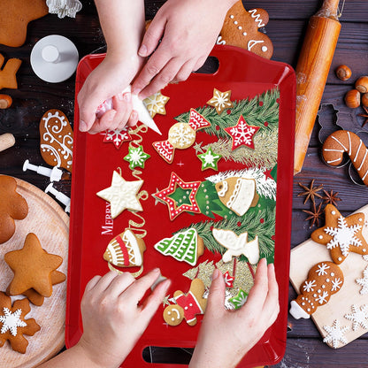 4 Pcs Merry Christmas Serving Tray Xmas Tree Handled Melamine Board Red Green Gold Serving Platter for Home Party Food Supplies