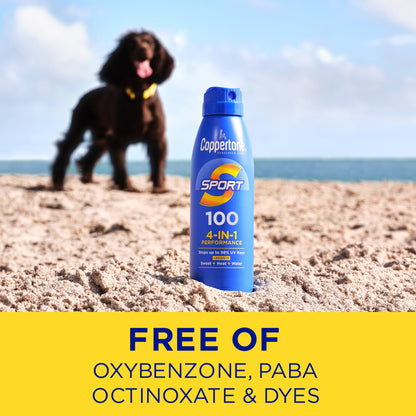 Coppertone SPORT Sunscreen Spray SPF 100, Water Resistant, Continuous Spray Sunscreen, Broad Spectrum SPF 100 Sunscreen, 5.5 Oz Spray