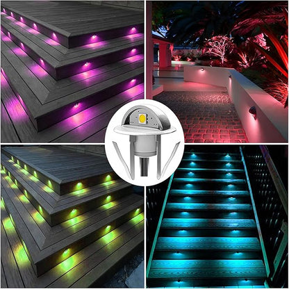 20 Pack LED Stair Lights Kit Outdoor 1-2/5" 0.2W-0.4W Low Voltage Waterproof IP65 Multi-Color RGB Recessed Wood LED Deck Lighting Yard Garden Patio Step Landscape Pathway Decor Lamps