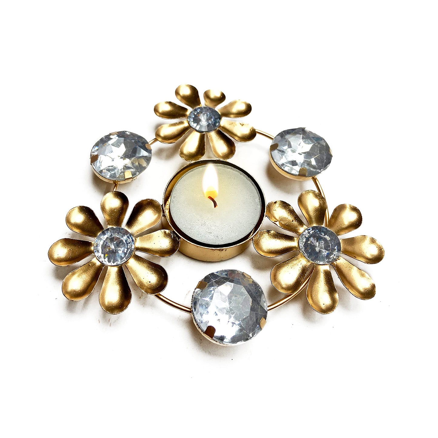 Craftsman Decoration Beautiful Christmas Tea Light Holder with White Stones in Random Foil Paint. Tea Light Holder/Christmas Decoration (2, White)