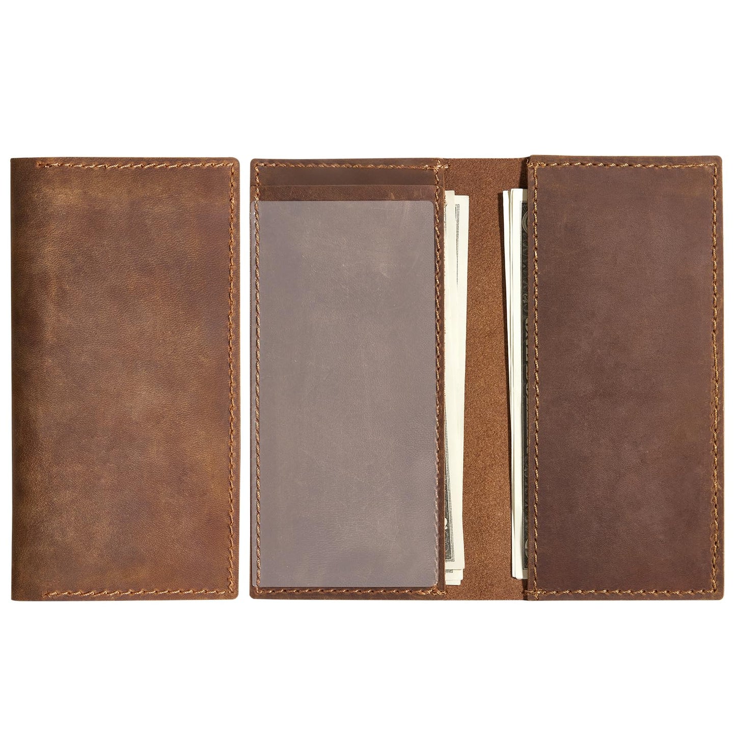CoBak Genuine Leather Checkbook Cover – RFID Blocking, Luxury Handcrafted Design, Slim & Durable Organizer for Personal & Business Checks.Genuine Leather Brown