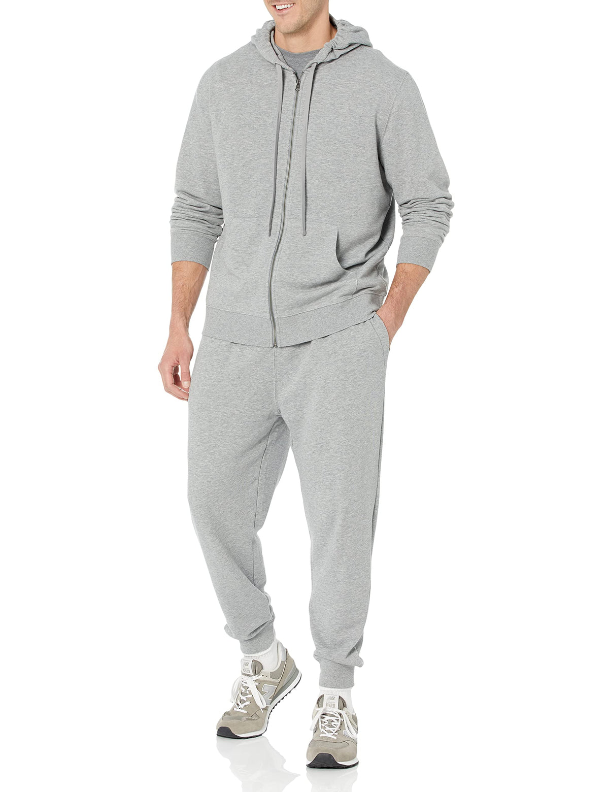 Amazon Essentials Men's Long-Sleeve French Terry Full-Zip Hoodie (Available in Big & Tall), Grey Heather, Large