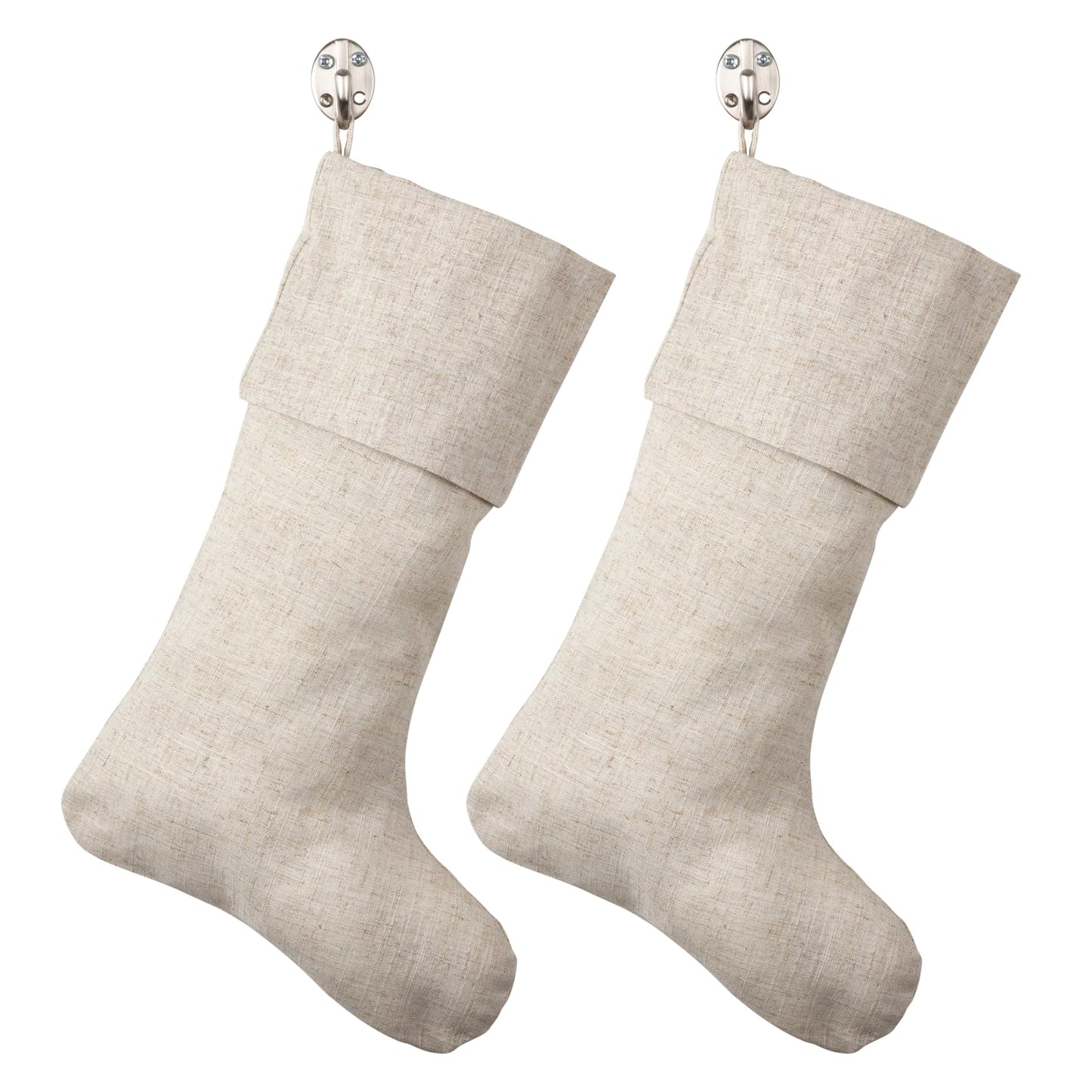 SARO LIFESTYLE 7"x15" Linen Christmas Stocking – Toscana Collection – Natural Solid Edge –– Classic Holiday Farmhouse Décor