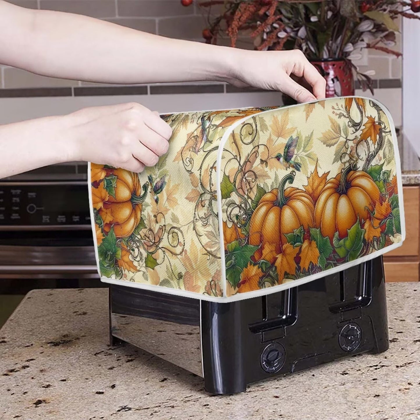 ASQVTIFE Pumpkin Toaster Cover Fall Decorations for Home 4 Slice Wide Slot Dust Cover for Kitchen Appliances Bread Machine Oven Dust Covers Toaster Oven Covers for Kitchen Counter