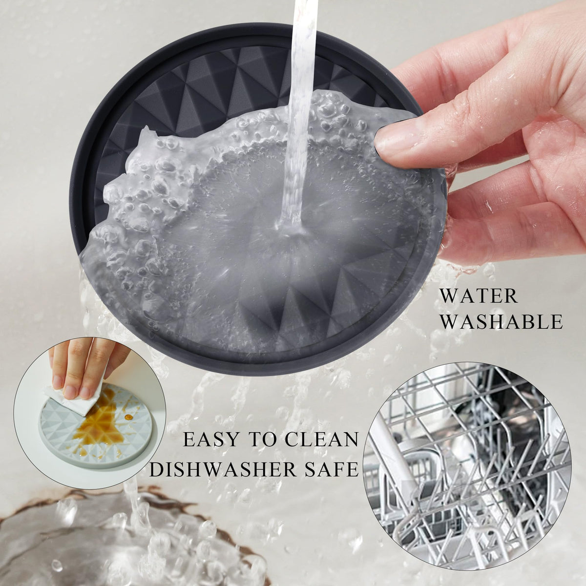 Wingcases Silicone Coasters for Drinks[4 Pack]- Cup Mat for Tabletop Protection-Non-Slip, Non-Stick, Coffee Table Decor, Great Gift for Any Occasion, Black