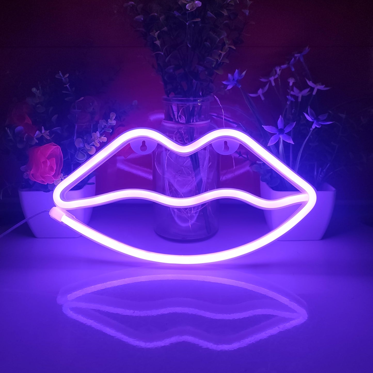 JYWJ Lip Neon Sign,USB or 3-AA Battery Powered Neon Light,LED Table Decoration,Bedroom Wall Decoration,Birthday Gift,Wedding Supplies Business Gift (Purple)