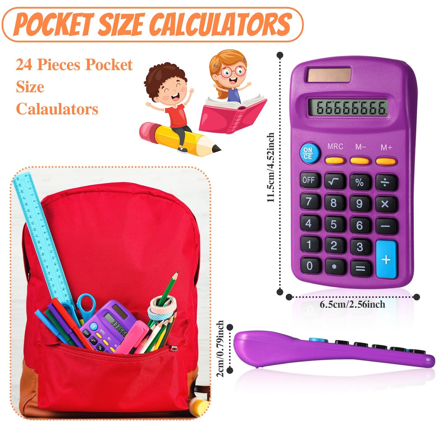Copkim 24 Pack Student Mini Calculator for Classroom, 8-Digit Display Dual Powered Handheld Math Tools for Teachers, School Supplies and Classroom Rewards, Compact Design(Purple)