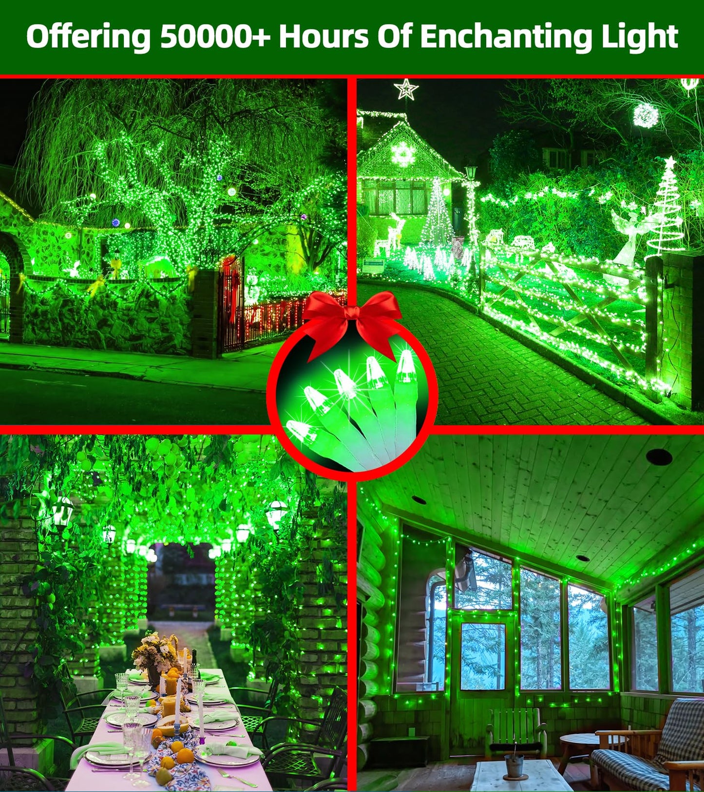 QUHUATU 750 LED Chrstmas Lights, 240ft Outdoor Christmas String Lights with 12 Modes, Green LED String Lights with Timer Dimmable Waterproof for Tree Fence Garden Xmas Wedding Party Decor Green