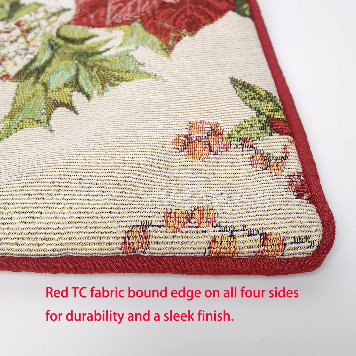Christmas Tapestry Throw Pillow Cover 18x18 Inch - Festive Woven Jacquard Poinsettia & Holly Cushion Case - Red Piped Edges, Hidden Zipper - Decorative Holiday Home Decor for Sofa/Couch
