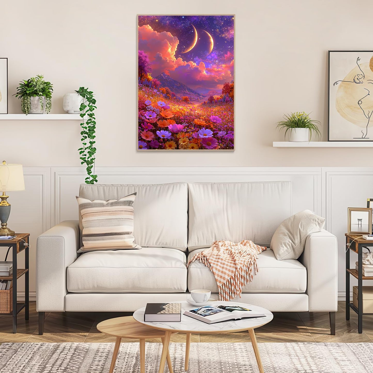 1000 Piece Jigsaw Puzzle, Dreamy Twin Crescent Moon Starry Sky