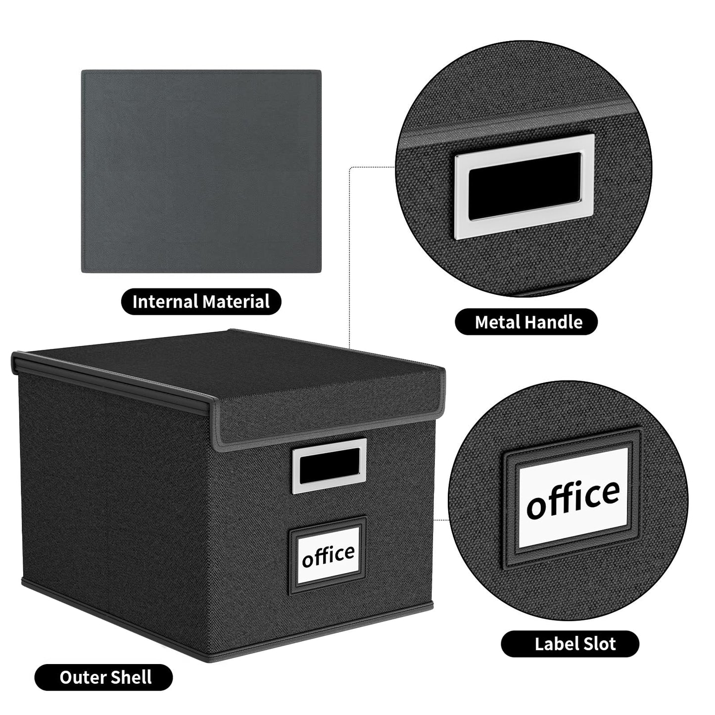 Huolewa File Organizer Box with Lid, Collapsible File Folder Organizer for Office Document Storage, Filing Box with Plastic Slide for Letter Size Hanging File Folders(1 Pack, Black)
