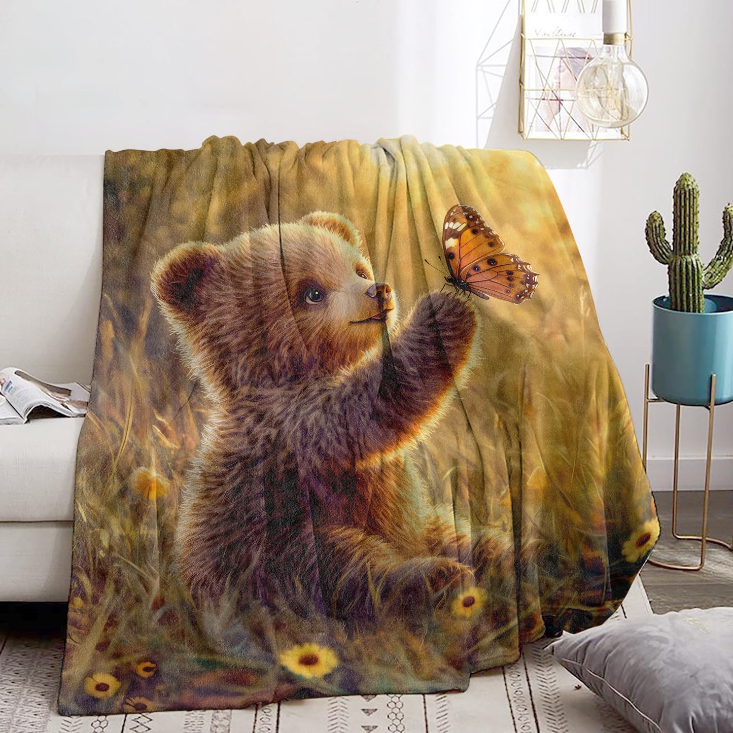 Bidesk Cute Bear Blanket Soft Flannel Throw Blanket, Cozy & Warm Yet Lightweight Blankets for Travel, Couch, Bed, for Men Women Adults, Fuzzy Outdoor Comfort Wrap 60"×50"