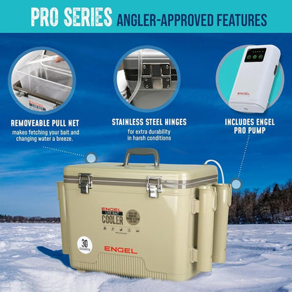 ENGEL Live Bait Cooler - Portable Fishing Minnow Bucket with Rechargeable Aerator | 13 Quart Capacity