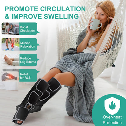 Medcursor Air Compression Leg Massager, Calf and Foot Massager for Circulation and Swelling Relief, Adjustable Massage Boots for Home Office Use - 3 Modes, 3 Intensities, 2 Timers, No Heat
