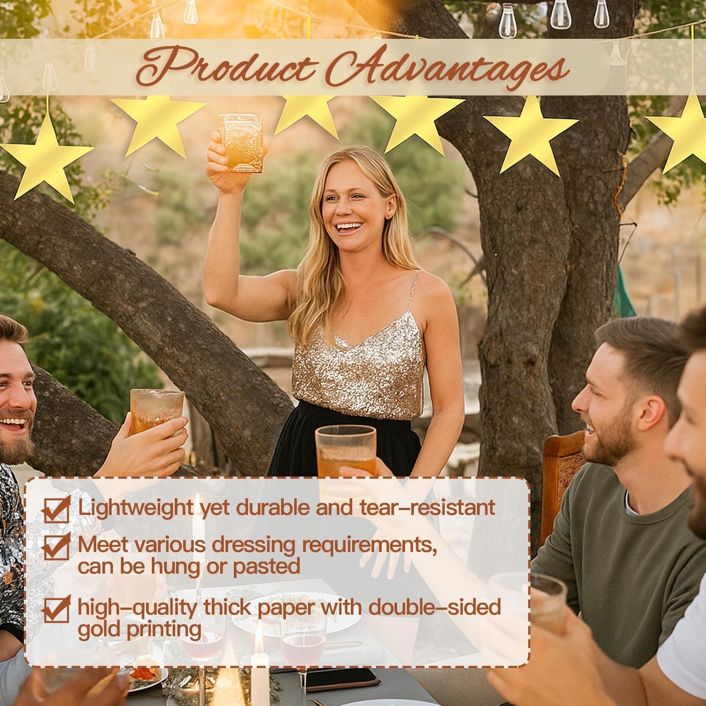 Gold Star Cutouts,100PCS Star Cutouts, 6" Double Printed Paper Stars,Cardboard for DIY Party Decorations, Wall Décor, Birthdays, Weddings,Graduation Party Decoration