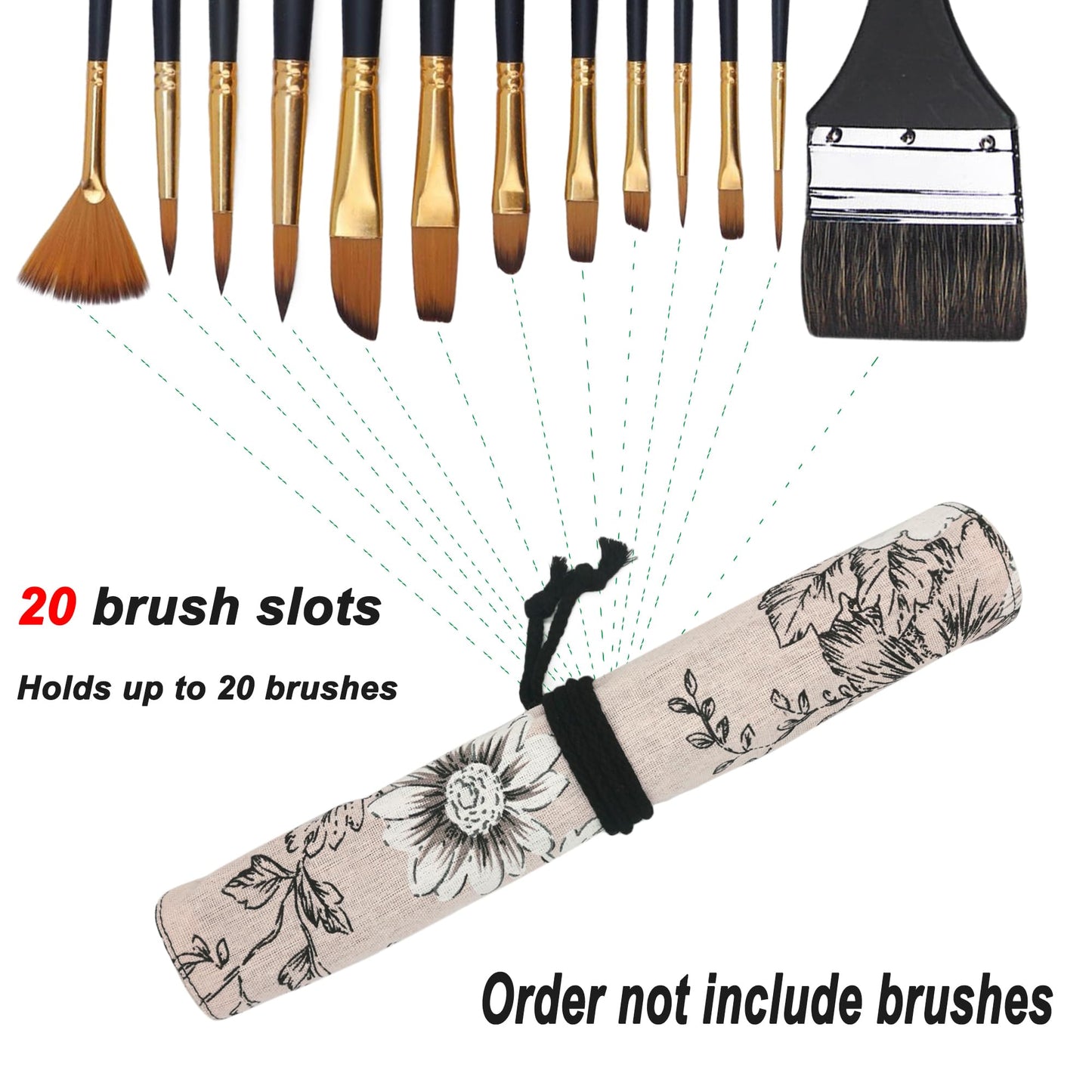 Funny live Paint Brush Holder Art Supplies, Artist Brush Holder & Art Supply Storage Organizer Roll-Up Case Bag, Protect Acrylic Oil Watercolor Paintbrushes (Peony-20 Slot Pockets)