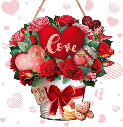 Boao Welcome Valentine's Day Wooden Hanging Sign Farmhouse Door Decor Vintage Valentine's Day Wood Red Love Door Sign Rustic Wall Plaque Ornaments for Window Wall Porch
