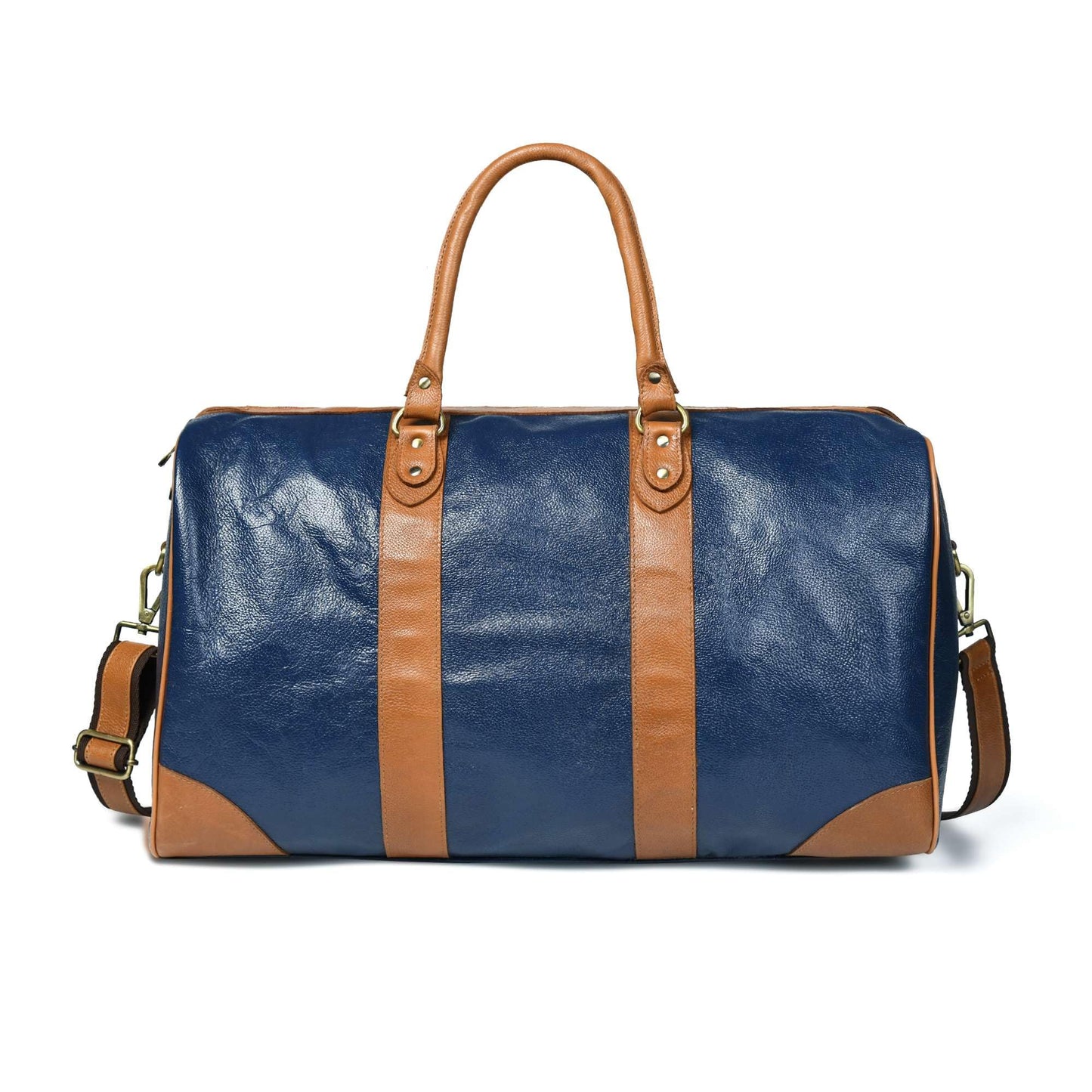 Adyan Leather Duffel Weekender Bag 20" for Men Women Handmade Soft Leather Overnight Weekend Travel Duffel Bags for Gym Sports (20 Inch, Navy Blue)