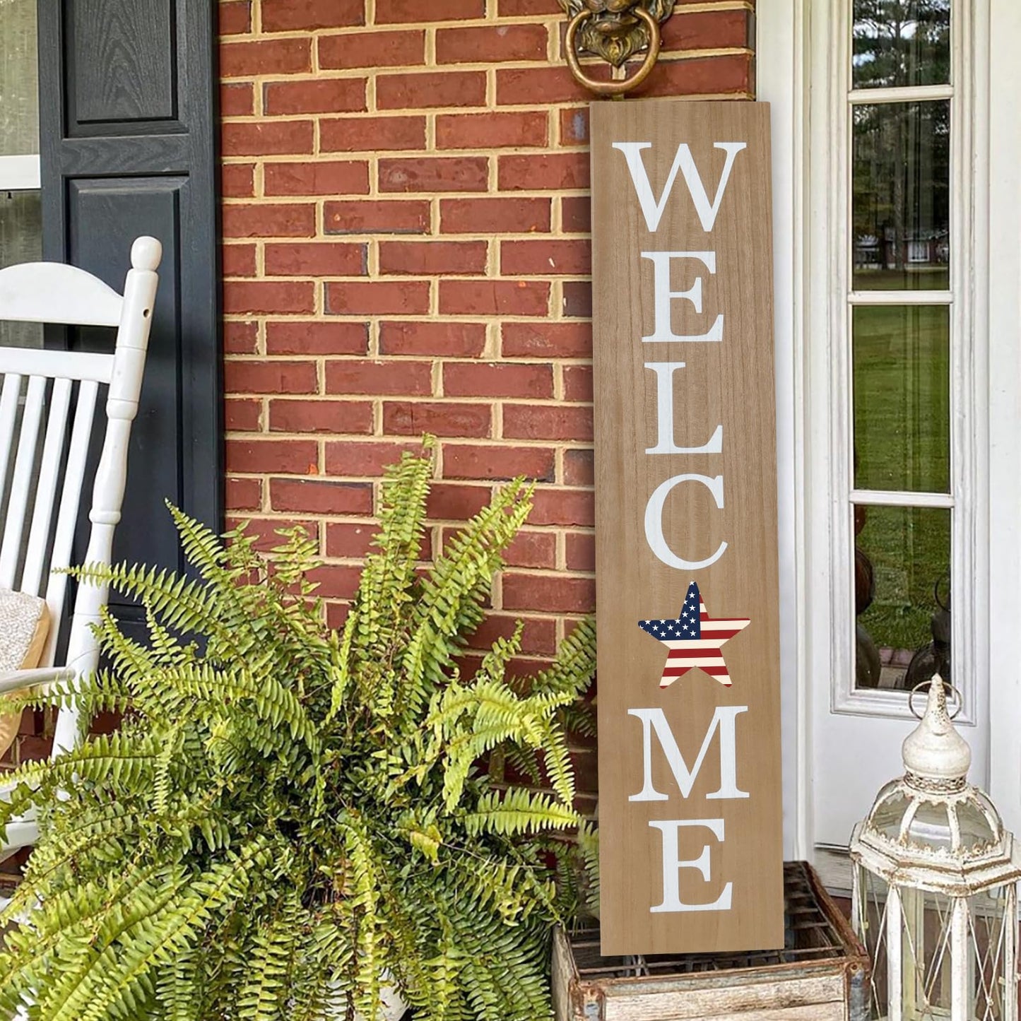Interchangeable Wooden Porch Welcome Sign with 12 Interchangeable Icons 45"X9" Large Standing Hanging Seasonal Home Decor for Porch Wall Yard Decorations (Wood)