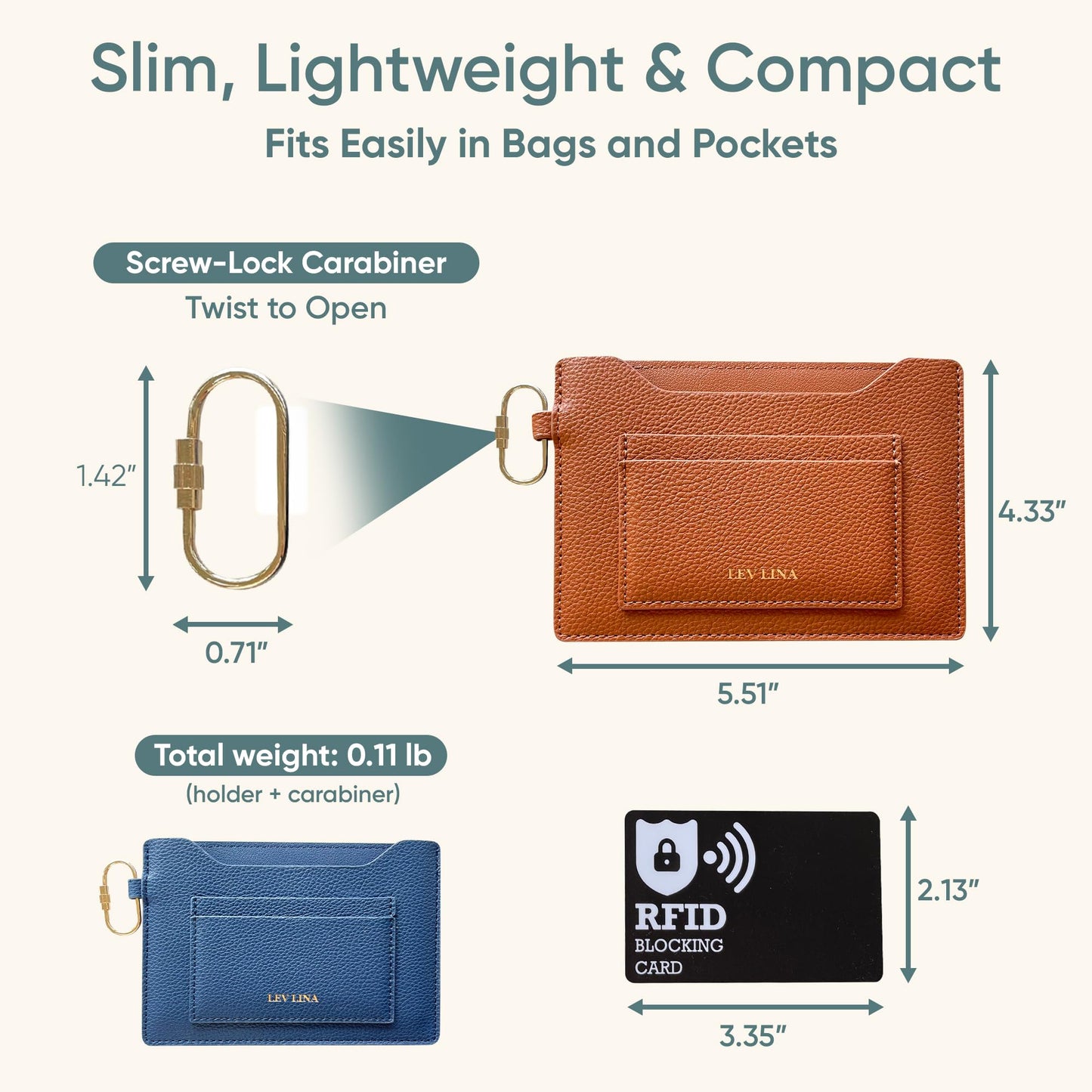 LEV LINA Passport Holder for Travel RFID Blocking Slim Leather Passport Wallet & Passport Book Cover Case with Gold Tone Screw Carabiner and Gift Pouch, Airport Essentials (Brown)
