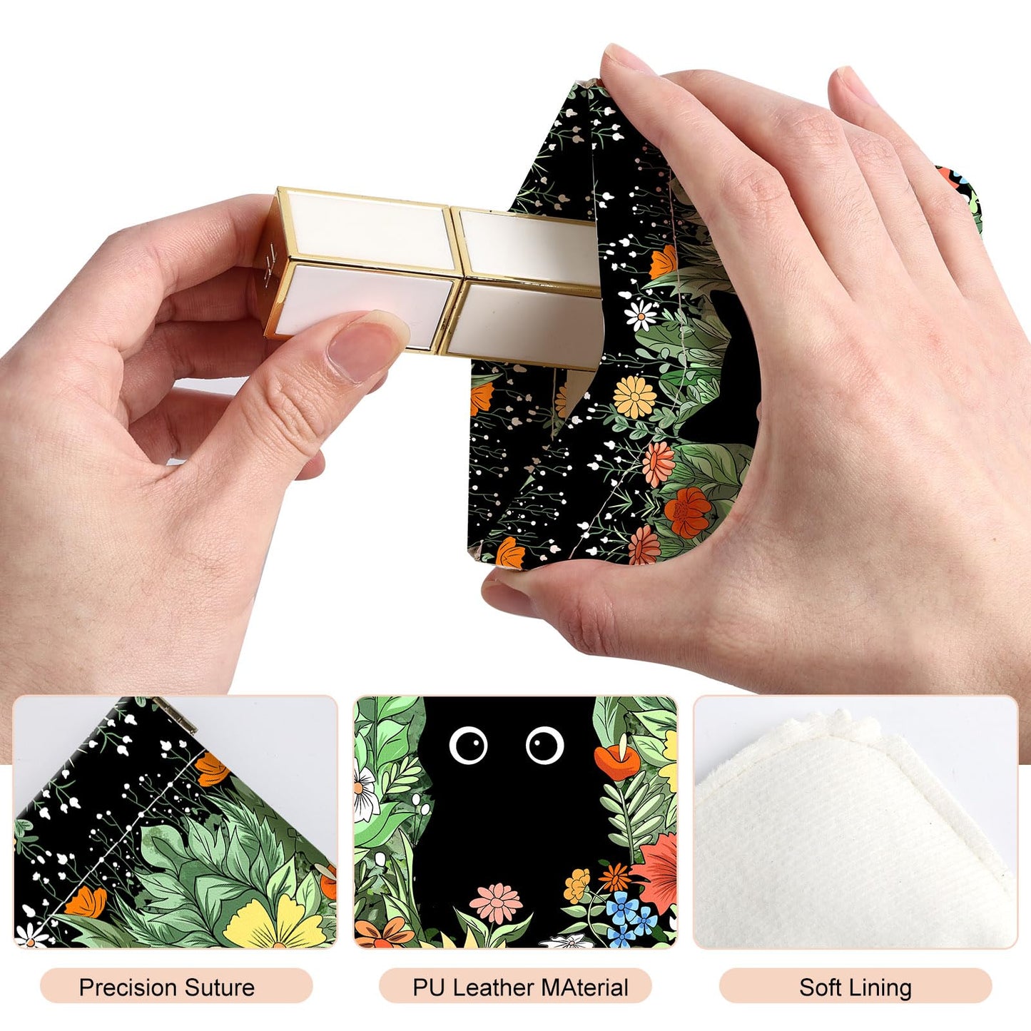 2Pcs PU Leather Small Squeeze Coin Purse Pouch Mini coin Bag Unique And Cute Wallet Cosmetic Bags Change Bag For Women Girls Men Flower And Cat