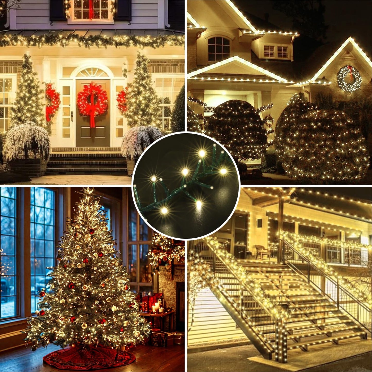 LAMPHOME 500 LED String Lights - Outdoor, 46ft, 500LED, Warm White, Plug-in Twinkle Fairy Lights with 11 Modes, Bedroom, Christmas