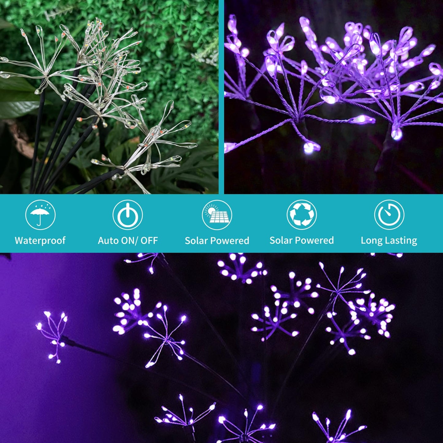 JJGoo Solar Garden Lights, New Upgraded 2 Pack Solar Swaying Starburst Light, Waterproof Fireworks Outdoor Lights, Yard Patio Pathway Decoration, Purple