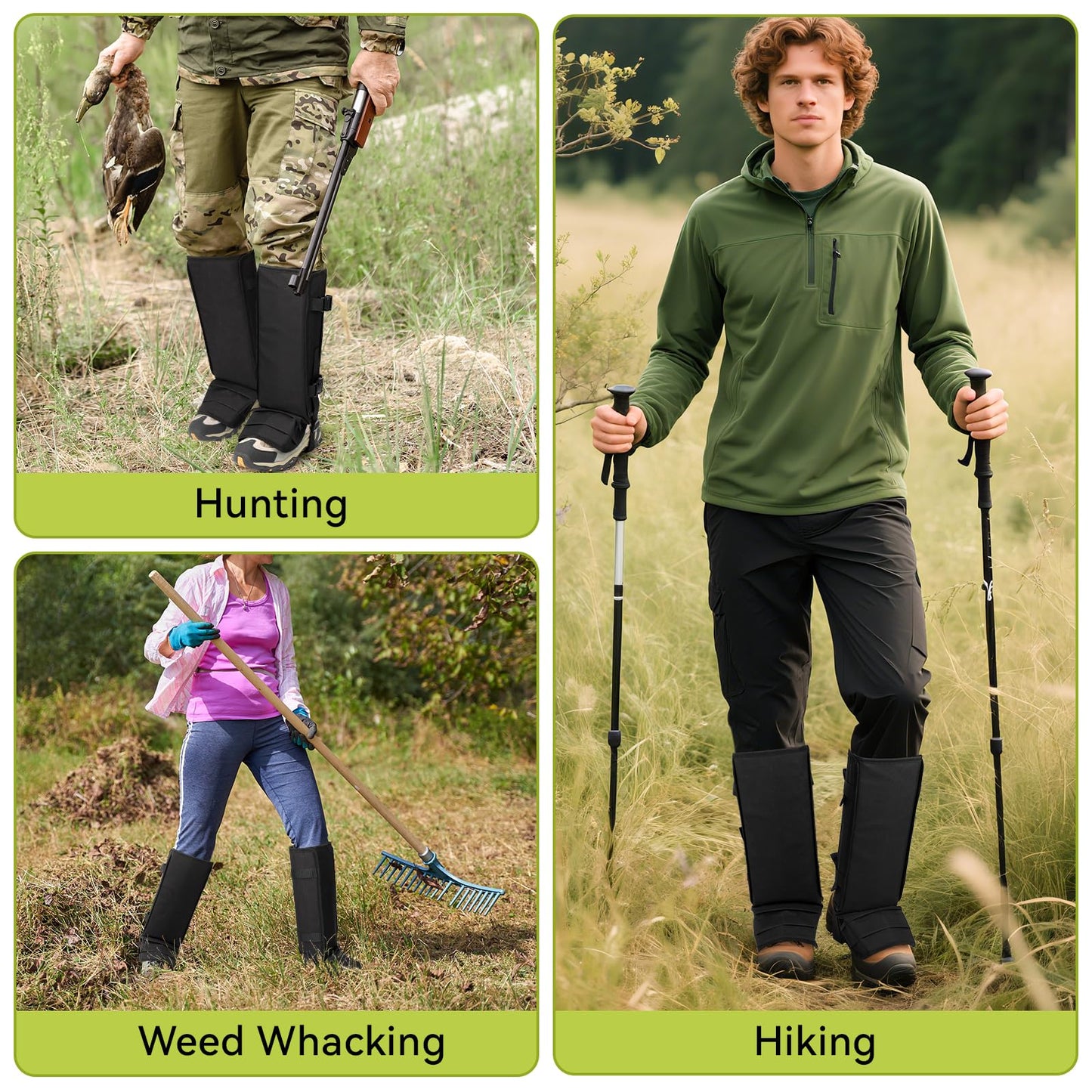 ENPOINT Snake Gaiters - Snake Guards for Legs Men & Women, Black Shoe Gaiters for Hiking, Camping, Fishing, Farm Working, Hunting Equipment, Hunting Gear for Men & Women
