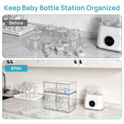 Vtopmart Stackable Storage Drawers Set of 5, Clear Plastic Organizer Bins for Baby Bottle, Beauty Supplies Storage, Ideal for Kichen Countertop, Vanity, Bathroom, Cabinet, Pantry Organization