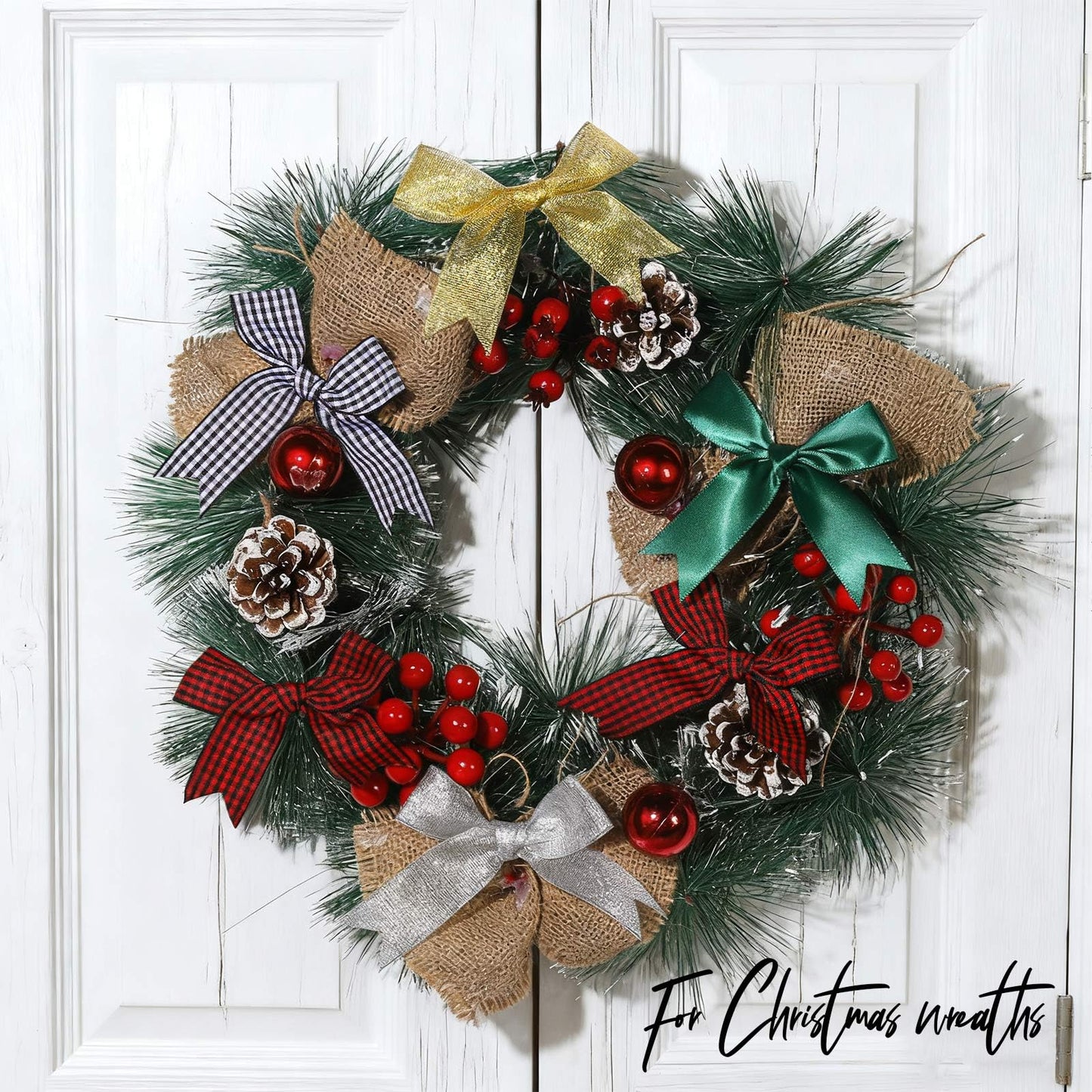 YGDZ Christmas Bows, 50 PCS Twist Tie Christmas Tree Bow, 3.3 Inch Buffalo Plaid Bows Glitter Gold Silver Bow for Crafts, for Christmas Decor, Gift Wrapping, Party
