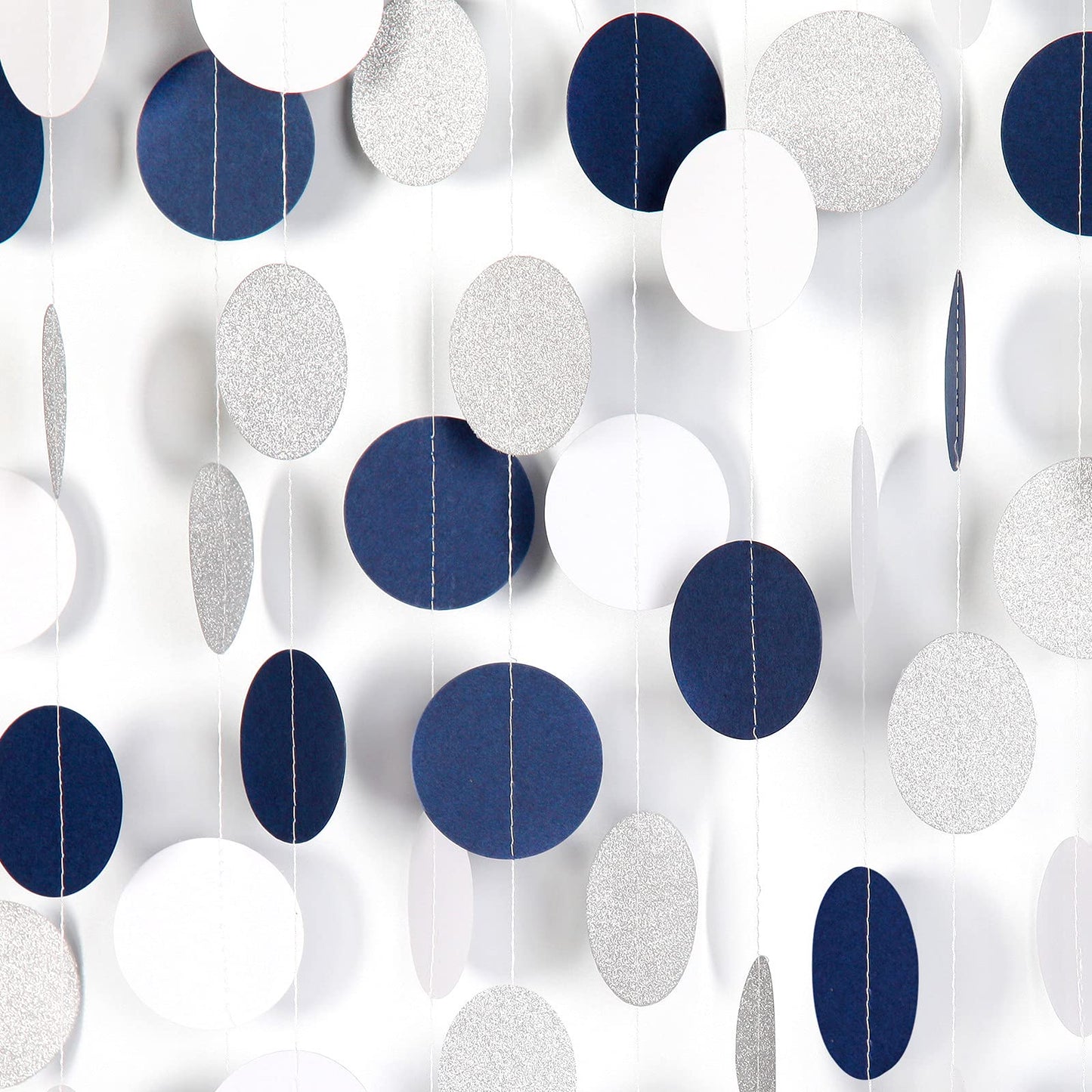 Navy Blue White Silver Paper Garland,52Ft Gender Reveal Hanging Decoration Streamer Banner,Graduation Engagement Christmas Wedding Birthday Party Backdrop Bunting Lasting Surprise