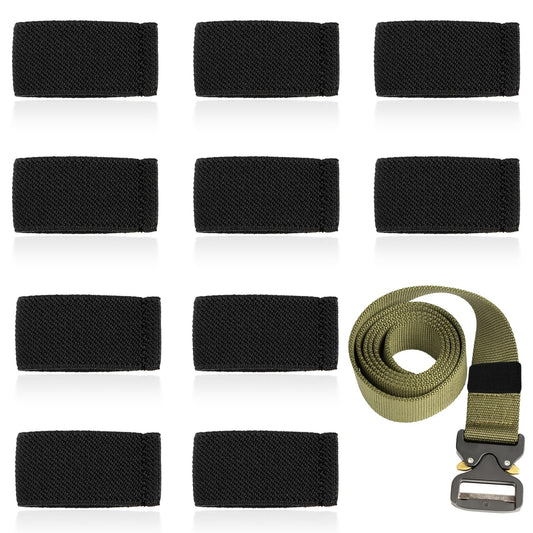Bewudy 10 Pack Elastic Belt Keeper Strap, Nylon Canvas Web Belt Elastic Loop Keeper, Organizers Backpack Strap, Holder Retainer Band for 1.5" Wide Belts or Straps (Black)