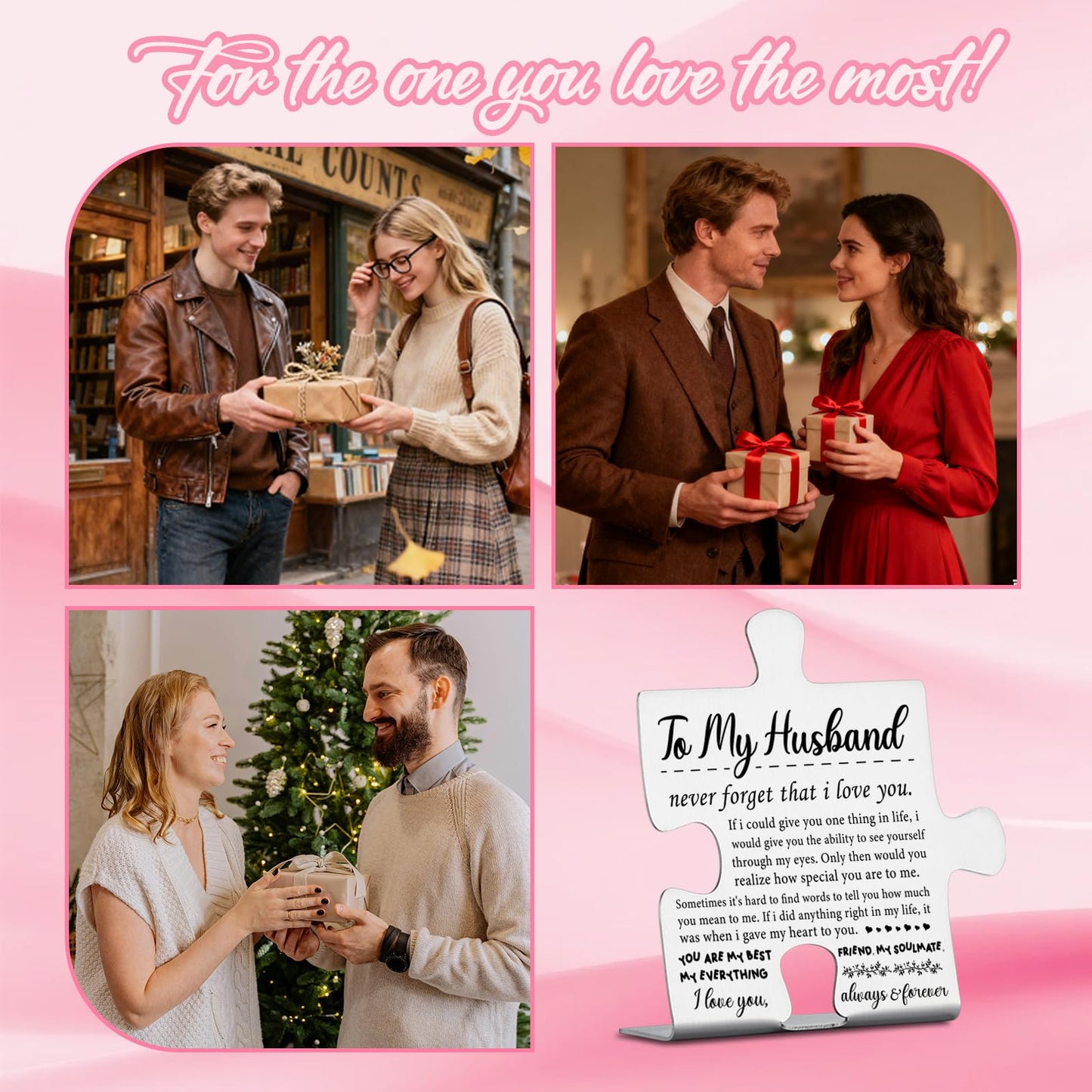 To My Husband Puzzle Plaque from Wife, Husband Christmas Wedding Anniversary Valentine’s Day Birthday Gifts from Wife Ornament Decor Stainless Steel Puzzle Piece Decorative Signs Plaques YPP1
