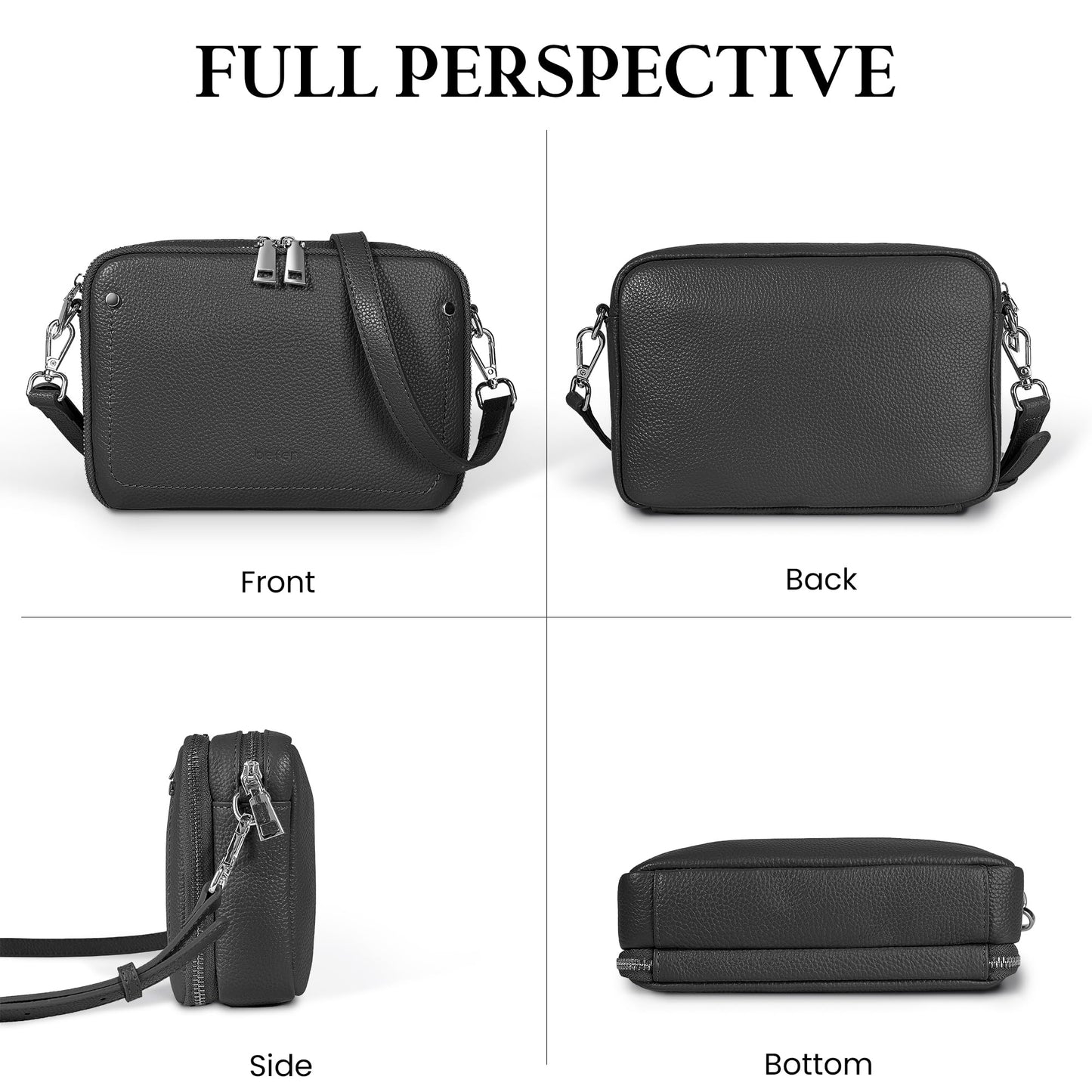 befen Genuine Leather Crossbody Bags for Women, Purses with Built in RFID Wallet Woman Camera Shoulder Bag Handbags Anti Theft Black Cross Over body Purses with Adjustable Strap