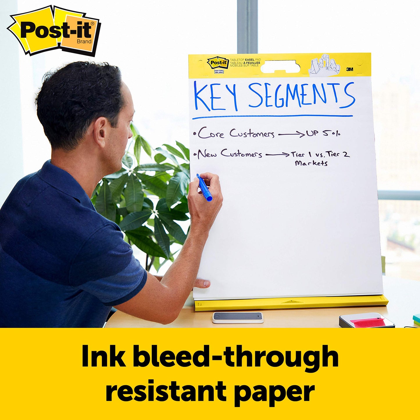 Post-it Meeting Chart, 20 x 23 Inches, 20 Sheets Per Pad, 1 Pad, Portable, White, Primary Ruled Lines, Premium Self Stick Flip Chart Paper, Great for Teachers and Students, Built-in Easel Stand