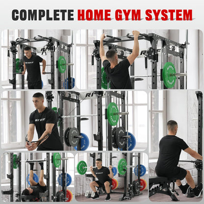RitFit Buffalo Smith Machine, Power cage with LAT-Pull Down System & Cable Crossover System, All-in-One Squat Rack for Home Gym, Power Rack