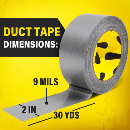 12 Pack Duct Tape Heavy Duty Waterproof - 2 In x 90 Ft - All-Weather, Silver, Easy to Tear, Strong Hold, No Residue, Gray Bulk Waterproof Tape for Repairs, DIY, Sealing, B2B, Home, Office, Outdoor Use