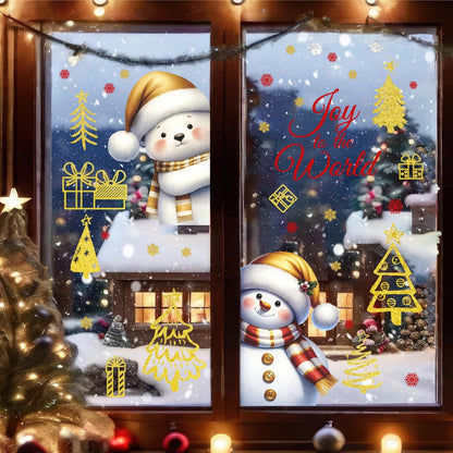 Christmas Window Decorations Stickers Snowman Window Decals Vinyl Christmas Windows Clings Double-Side Xmas Decal Peel and Stick Joy to The World Sticker for Home Xmas Party Supplies Decor