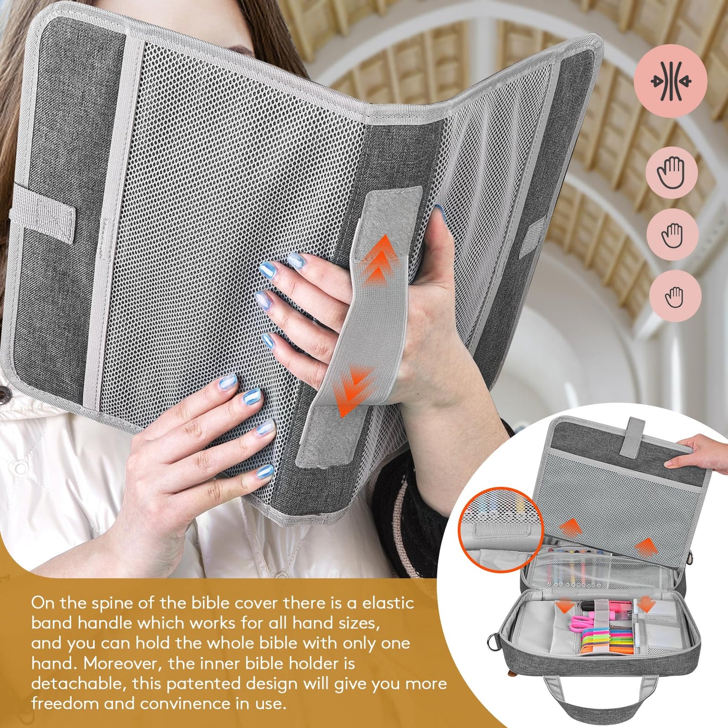 Grey Bible Cover Case with Gift Box - Crossbody Bag for Large Print Bibles, Complete Study Kit & Accessories