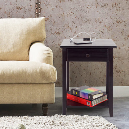 Casual Home Owl Night Stand with USB Port Charging Station and Drawer, 17.5" W x 14.25" D x 24.5" H, Natural Gray