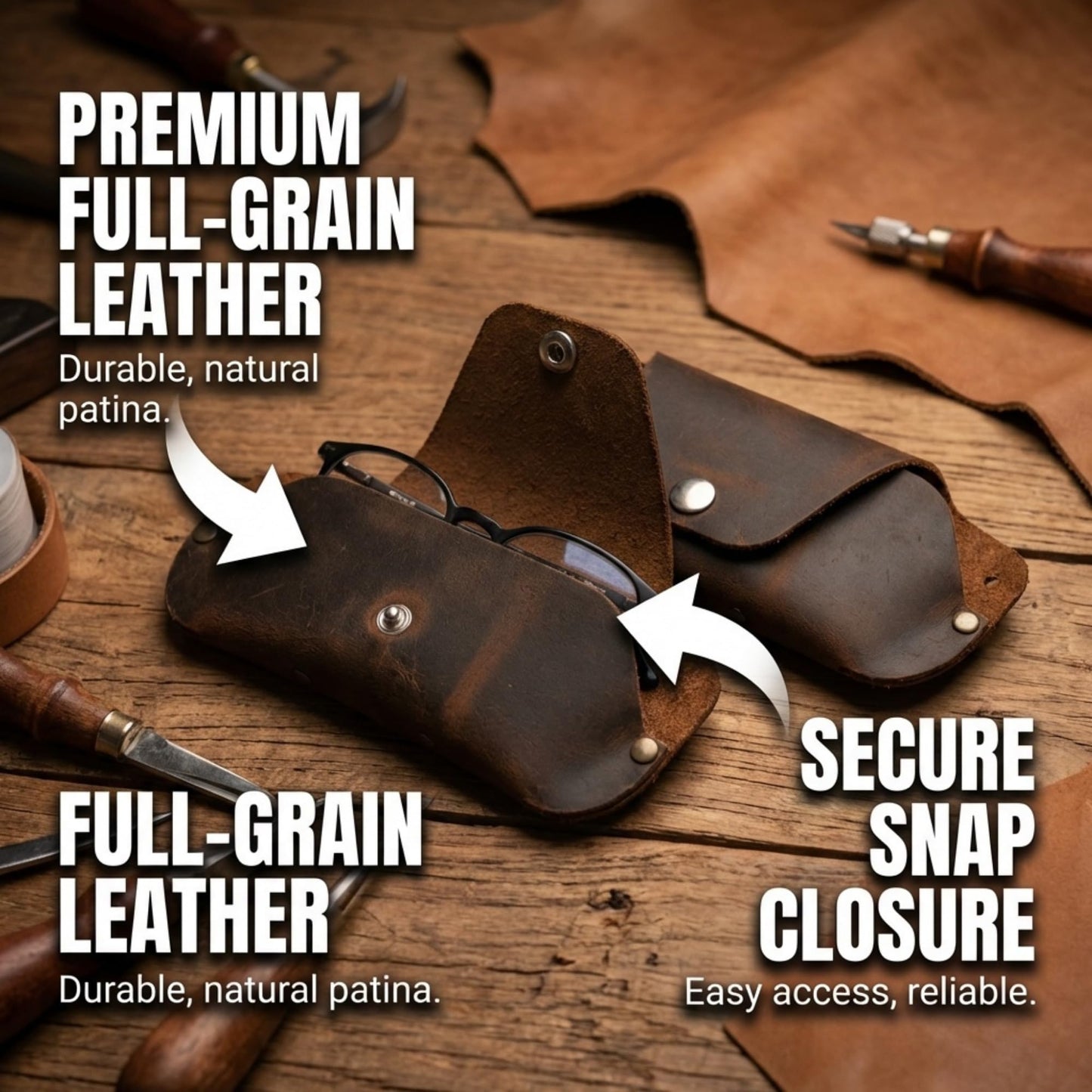 Toprank Leather Eyeglass Case - Handmade Slim Sunglasses Holder, Genuine and Universal Fit for Men and Women (Tan)