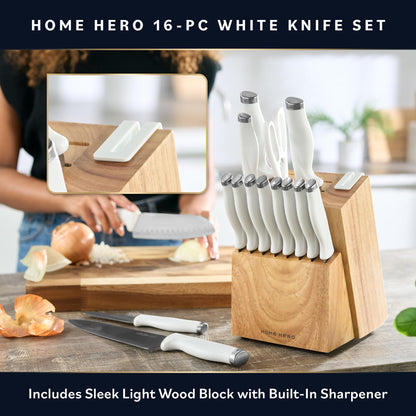 Home Hero Kitchen Knife Set with Sharpener - High Carbon Stainless Steel Knife Block Set with Ergonomic Handles (20 Pcs - Acrylic Black)