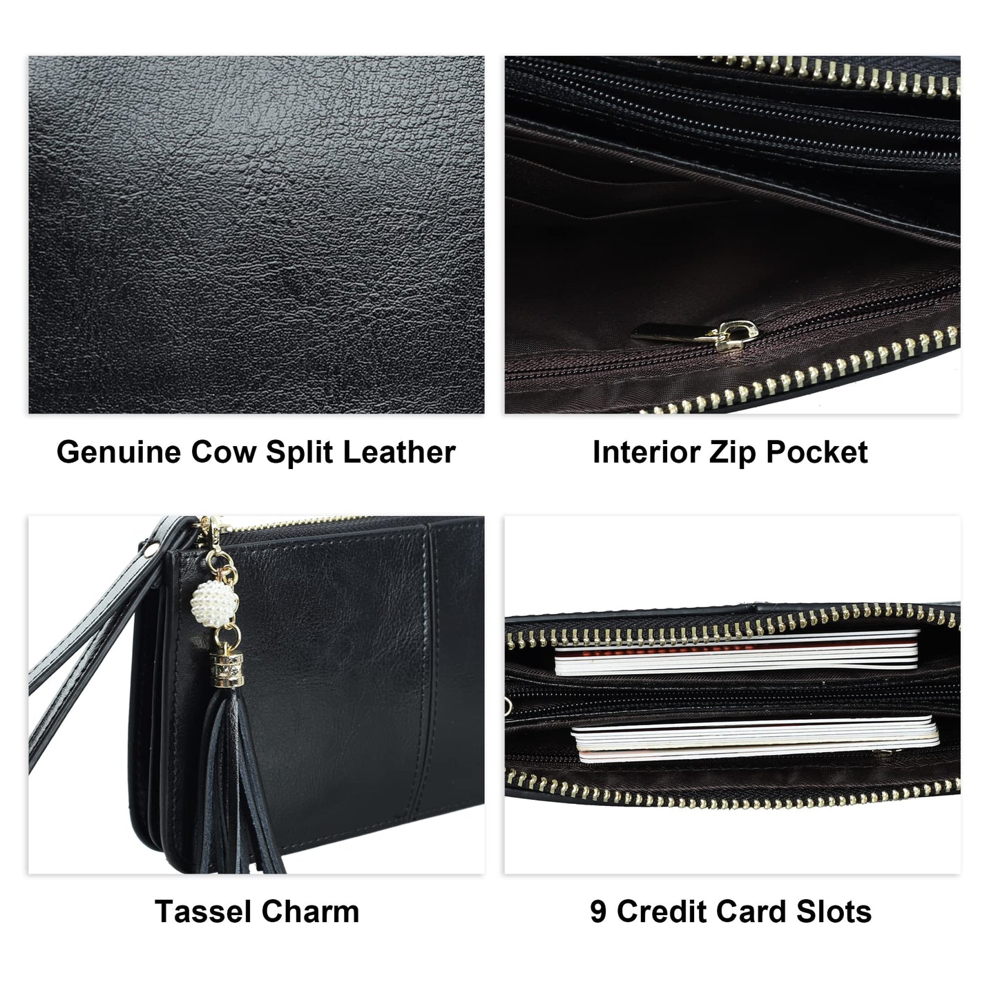 befen Genuine Leather Wristlet Clutch for Women Ultra-Slim Ladies Credit Card Holder Wallet Purses with RFID Protection (Black.)