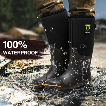 TIDEWE Rubber Work Boot for Men with Steel Toe & Shank, Waterproof Anti Slip Hunting Boot, 6mm Neoprene Hunting Boot for Manufacturing, Construction, Farming, Black, Size 12